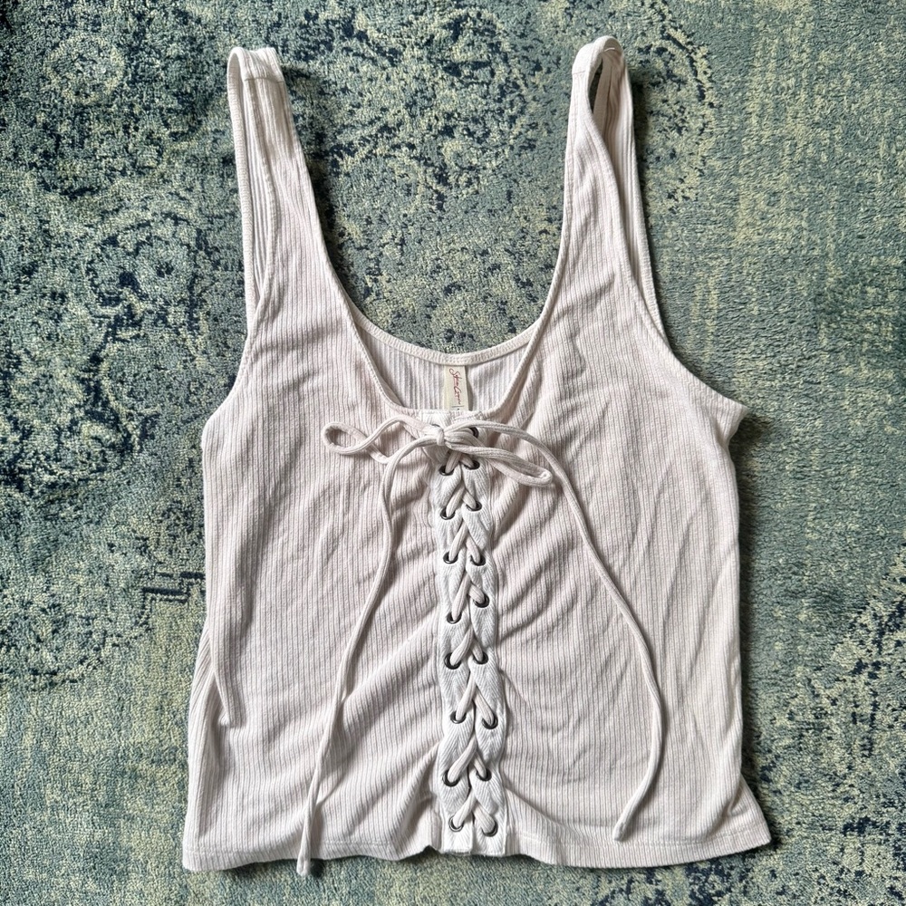 Sabrina Carpenter x Aeropostale - Junior Women’s (L) Y2K White Lace Up Tank Top